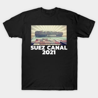 Suez Canal 2021 - EverGreen Ever Given Cargo Ship Retro Sunset T-Shirt